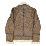 GUESS Mens Brown Leather Shearling Jacket XS Zip Warm Lined Outerwear