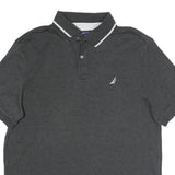 NAUTICA Mens Grey & White Short Sleeve Plain Polo Shirt L Classic Cotton Blend