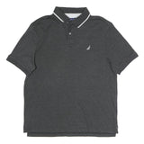 NAUTICA Mens Grey & White Short Sleeve Plain Polo Shirt L Classic Cotton Blend