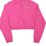 CHAMPION Womens Pink Pullover Hoodie L Cropped ¼ Zip Long Sleeve