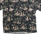 ST JOHNS BAY Mens Black Cotton 2XL Hawaiian Shirt Tropical Print Relaxed Fit