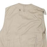 Mens Beige Cotton Blend Zip Up Utility Jacket L Multi Pocket Sleeveless Casual