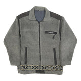 WIKLAND Mens Grey Quilted Synthetic Zip Jacket L Fleece Patterned Hem Outdoor