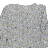 TRU BLOUSE Womens White Black Yellow Floral Print Blouse Long Sleeve Collared L