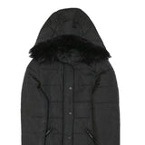 H&M Womens Black Puffer Jacket UK 6 Polyester Blend Zip Hooded Quilted Warm