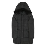 H&M Womens Black Puffer Jacket UK 6 Polyester Blend Zip Hooded Quilted Warm