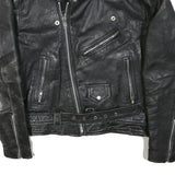 Womens Black Leather Biker Jacket L Woven Asymmetric Zip Zipped Pockets