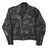 Womens Black Leather Biker Jacket L Woven Asymmetric Zip Zipped Pockets