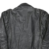 Womens Black Leather Biker Jacket L Woven Asymmetric Zip Zipped Pockets