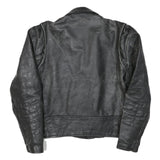 Womens Black Leather Biker Jacket L Woven Asymmetric Zip Zipped Pockets