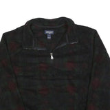 LANDS END Womens Black Green Red Patterned Jumper 1/4 Zip Polyester L Fleece