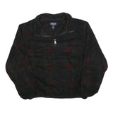 LANDS END Womens Black Green Red Patterned Jumper 1/4 Zip Polyester L Fleece