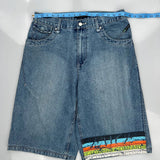 Encye Graphic Denim Shorts - 34W 13L Blue Cotton