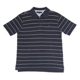 TOMMY HILFIGER Mens Navy Blue & White Striped Short Sleeve Polo Shirt L Classic