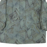 Womens Blue Grey Abstract Pattern Button Jacket XL Polyester Blend Casual