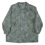 Womens Blue Grey Abstract Pattern Button Jacket XL Polyester Blend Casual