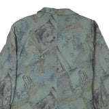 Womens Blue Grey Abstract Pattern Button Jacket XL Polyester Blend Casual
