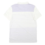 CALVIN KLEIN Mens White & Lilac Striped Polo Shirt M Cotton Blend Short Sleeve