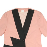 Womens Pink & Black Button Polyester Blend Jacket L Short Sleeve Colourblock