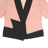 Womens Pink & Black Button Polyester Blend Jacket L Short Sleeve Colourblock
