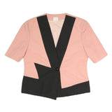 Womens Pink & Black Button Polyester Blend Jacket L Short Sleeve Colourblock