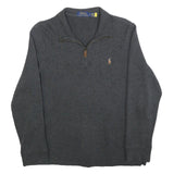 POLO RALPH LAUREN Mens Grey Jumper Cotton Pullover V-Neck S Classic Zip Knitwear