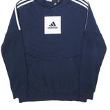 ADIDAS Boys Navy Blue Cotton Blend Hoodie 15-16Y Pullover Sports Sweatshirt