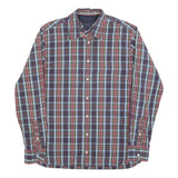 TOMMY HILFIGER Mens Green & Red Check Shirt M Cotton Blend Classic Fit Long