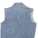 Womens Blue & Yellow Denim Animal Print Zip Jacket XS Cotton Blend Sleeveless