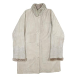 Womens Beige Shearling Button Jacket L Soft Warm Cozy Winter Wear