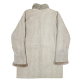 Womens Beige Shearling Button Jacket L Soft Warm Cozy Winter Wear