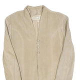 LES FILLES DA COTE Womens Beige Leather Button Jacket S Suede Minimalist Chic