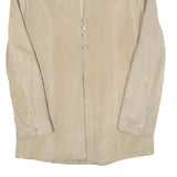 LES FILLES DA COTE Womens Beige Leather Button Jacket S Suede Minimalist Chic