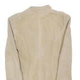 LES FILLES DA COTE Womens Beige Leather Button Jacket S Suede Minimalist Chic