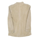 LES FILLES DA COTE Womens Beige Leather Button Jacket S Suede Minimalist Chic