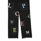 SWIDES Womens Black Regular Jeans Denim W34 L33 Colourful Patchwork Straight Leg