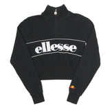 ELLESSEe Womens Black Ellesse Logo 1/4 Zip UK 6 Cropped Sweatshirt