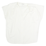 LARISSA Womens White Basic Shirt Short Sleeve Collared M Cotton Casual