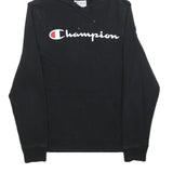 CHAMPION Mens Black Pullover Hoodie S Cotton Blend Logo Sweatshirt