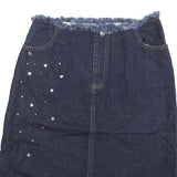MISS K Womens Blue Denim Embellished Mini Cotton Blend Skirt S Frayed Waist