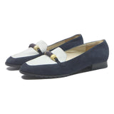 BALLY Womens Navy & White Leather Loafer Shoes UK 5 Classic Stylish Low Heel