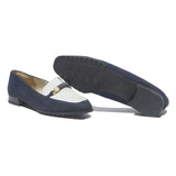 BALLY Womens Navy & White Leather Loafer Shoes UK 5 Classic Stylish Low Heel