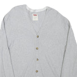 LEVI'S Mens Grey & Light Grey Plain Button Up Jumper Crew Neck Cotton Blend XL
