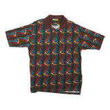 J GARCIA Mens Red & Blue Abstract Print Short Sleeve Polo Shirt L Cotton Blend