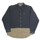TOMMY HILFIGER Mens Navy & Yellow Check Shirt XL Button Down Cotton Casual