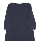 HUGO BOSS Womens Navy Blue Shift Dress Polyester Blend Knee Length 3/4 Sleeve UK