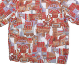 Womens White Brown Red Abstract Print Short Sleeve V-Neck Polyester Top L