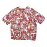 Womens White Brown Red Abstract Print Short Sleeve V-Neck Polyester Top L