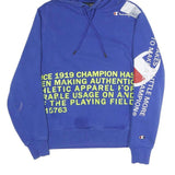 CHAMPION Mens Blue Cotton Blend Pullover Hoodie S Graphic Print Drawstring