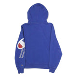 CHAMPION Mens Blue Cotton Blend Pullover Hoodie S Graphic Print Drawstring